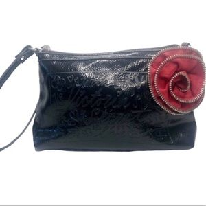 Victoria Secret Black Red Rose Wristlet Small Bag
